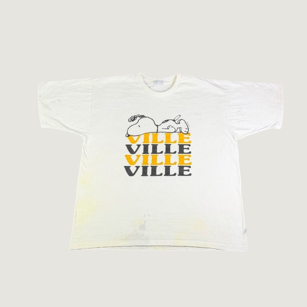 Vintage Third Street Snoopy Ville Graphic T-Shirt White Made in USA Mens XL